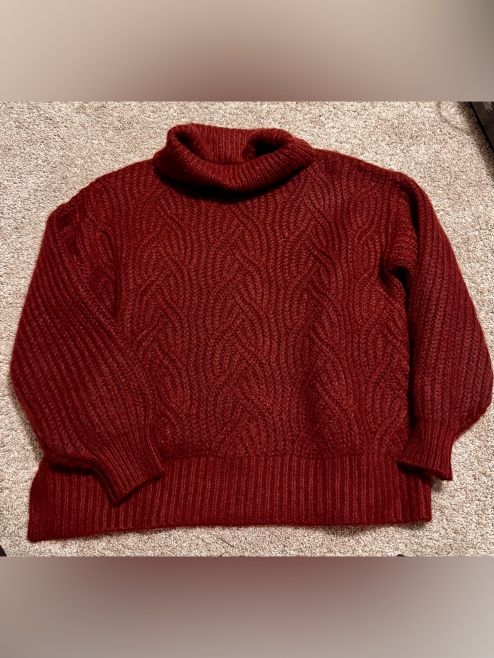 a new day Cable Knit Turtleneck Sweater - Burgundy
